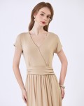 SIXDO G-Beige V-Neck Woven Flared Dress
